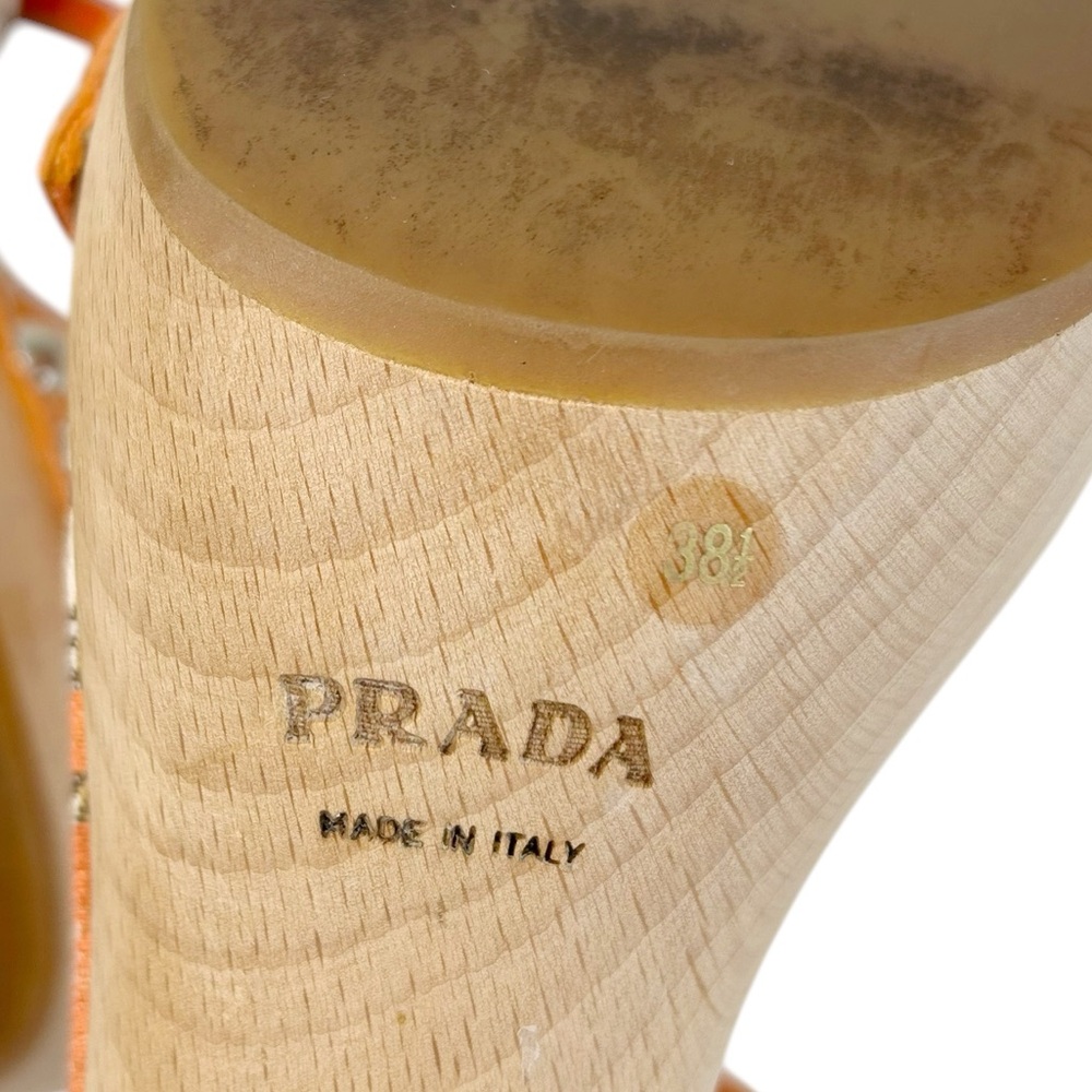 PRADA Striped Logo Wood Platform Heeled Sandals - Picture 7 of 9